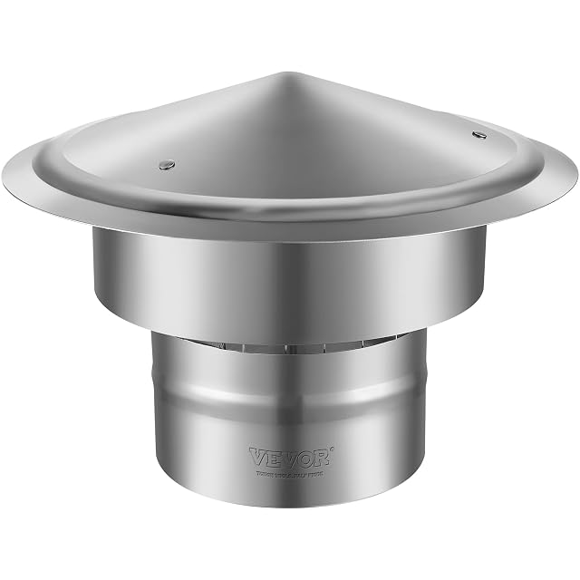 Eine Schornsteinhaube aus Edelstahl von 300 mal 300 Millimetern mit Gitterseiten und Spreizdübelbefestigung