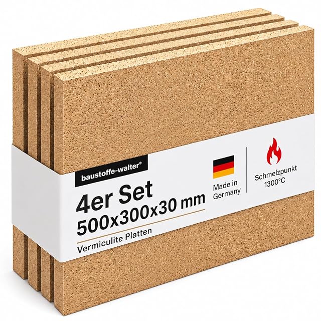 Vier Vermiculitplatten von 500 mal 300 Millimetern bei 30 Millimetern Stärke