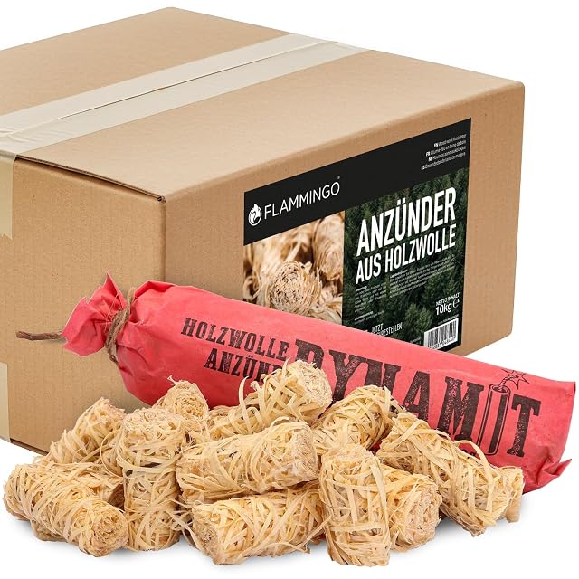Eine wiederverschließbare 10-kg-Packung mit etwa achthundert Anzündern aus Holzwolle und Wachs