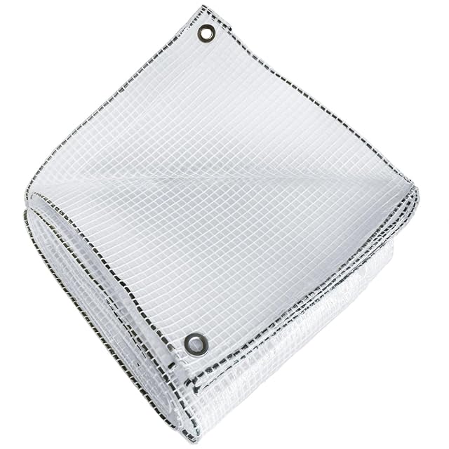 Eine transparente verstärkte Plane von 3 mal 4 Metern mit Gittergewebe und Aluminiumösen