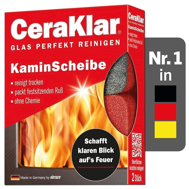 Zwei abrazo CeraKlar Kissen aus Stahlwolle und Mikrofaser zum trockenen Reinigen von Ofenscheiben
