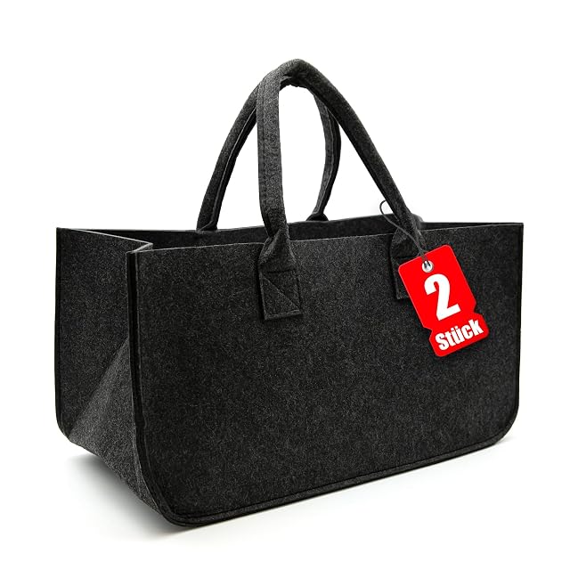 Zwei anthrazitfarbene Filz-Holztaschen von je dreißig Litern