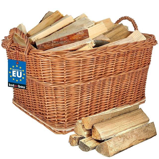 Ein großer Weiden-Holzkorb in Natur mit Griff, sechzig mal fünfzig Zentimeter