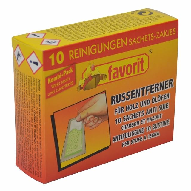 Eine Packung mit zehn Beuteln Hochleistungs-Rußentferner als Pulver für Öfen und Schornsteine