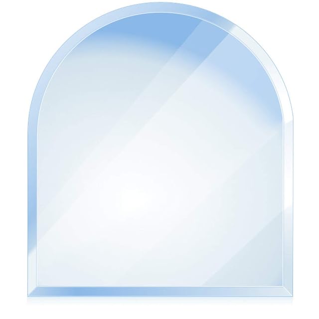Eine Funkenschutzplatte aus ESG-Glas im Rundbogen von einem Quadratmeter mit breiter polierter Facettenkante