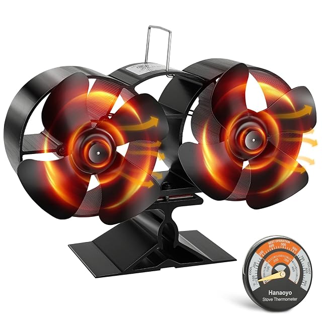Eloxierter Hanaoyo Ofenventilator aus Aluminium mit acht Flügeln auf zwei Motoren und einem magnetischen Ofenthermometer