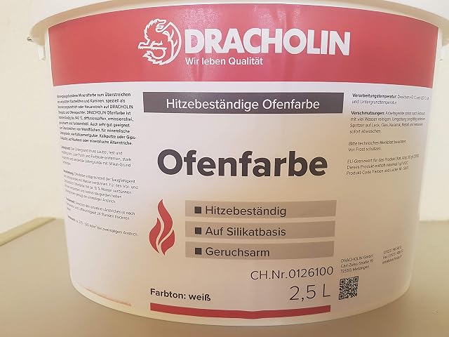 Weiße mineralische Silikatfarbe zum Streichen verputzter Kamine und gemauerter Kachelöfen