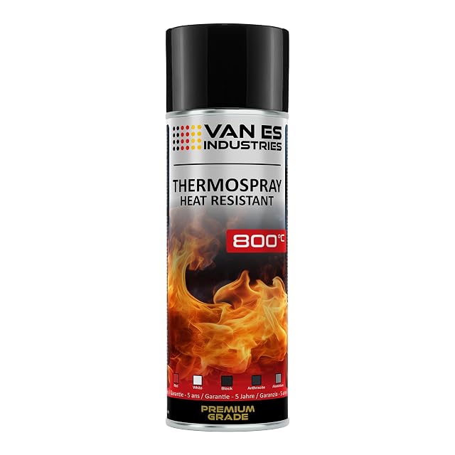 Eine Sprühdose schwarzer Thermolack für Öfen und Auspuffanlagen, angegeben bis 800 Grad