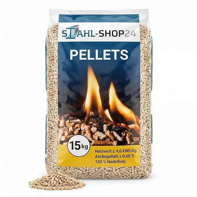 Ein Sack mit 15 kg ENplus-A1-Weichholz-Heizpellets von 6 mm